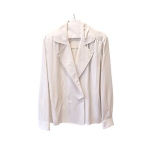 Vintage 90s Jos A Bank White Silk Satin Cross Over Blouse Shirt Office 12 L